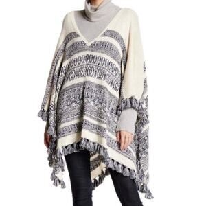 Calypso St. Barth Cotton Linen Cashmere Blend Cream Blue Gabena Poncho